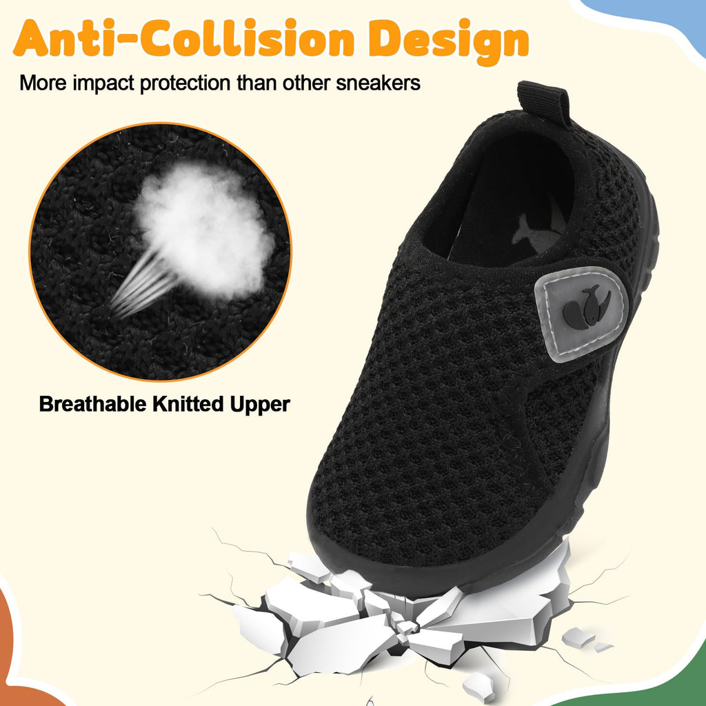 FEETCITY Baby Shoes Boys Girls First Walking Shoes Infant Sneakers Lightweight Slip On Shoe Black