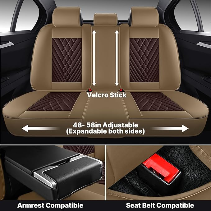 Car Seat Cover Full Set, Seat Cover for Cars, Car Seat Cover Car Seat Protector Waterproof Leather Car Seat Cushion Full Coverage Seat Cover Front and Back Seat Fit for Most Cars(5 Seat,Brown&Beige)