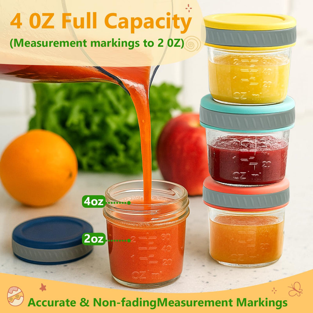 Tronco Glass Food Storage Jars with Lids (4 oz, 12 Pack) – Baby Food, Breast Milk, Snacks, Puree, Reusable Small Containers for Meal Prep, Spice Storage, Freezer, Microwave, Dishwasher Safe