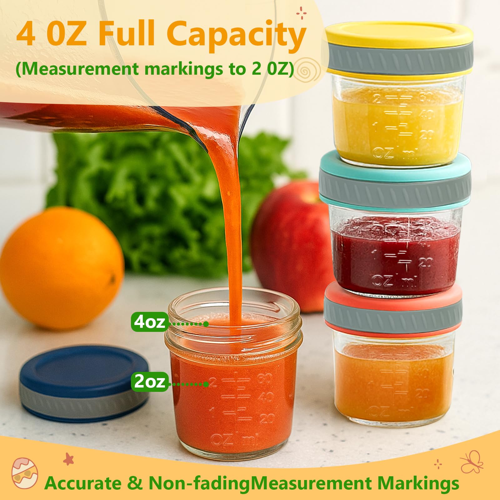 Tronco Glass Food Storage Jars with Lids (4 oz, 8-Pack) – Baby Food, Breast Milk, Snacks, Puree, Reusable Small Containers for Meal Prep & Spice Storage, Freezer, Microwave, Dishwasher Safe