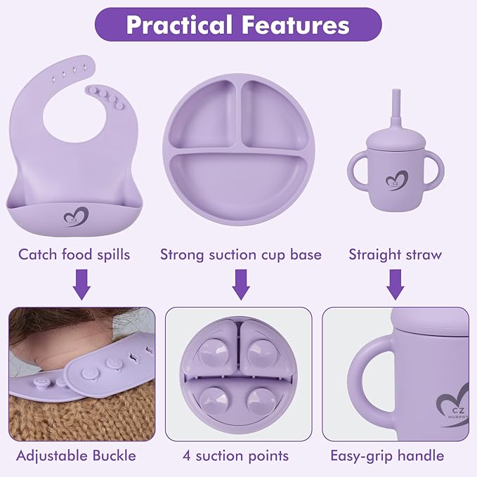 Silicone Baby Feeding Set 13 Pcs,Baby Led Weaning Supplies, Baby Spoons Suction Bowl Divided Plate Bib Cup Finger Brush,First Stage Solid Food Eating Utensils - 6 Months + (Pink)
