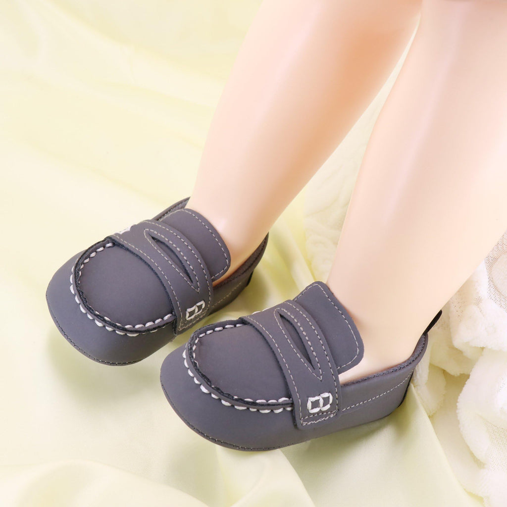 LONSOEN Baby Boys Girls Penny Loafers Infant Toddler Moccasins Soft Soles Dress Shoes,BAY231 Grey 0-6months CN11