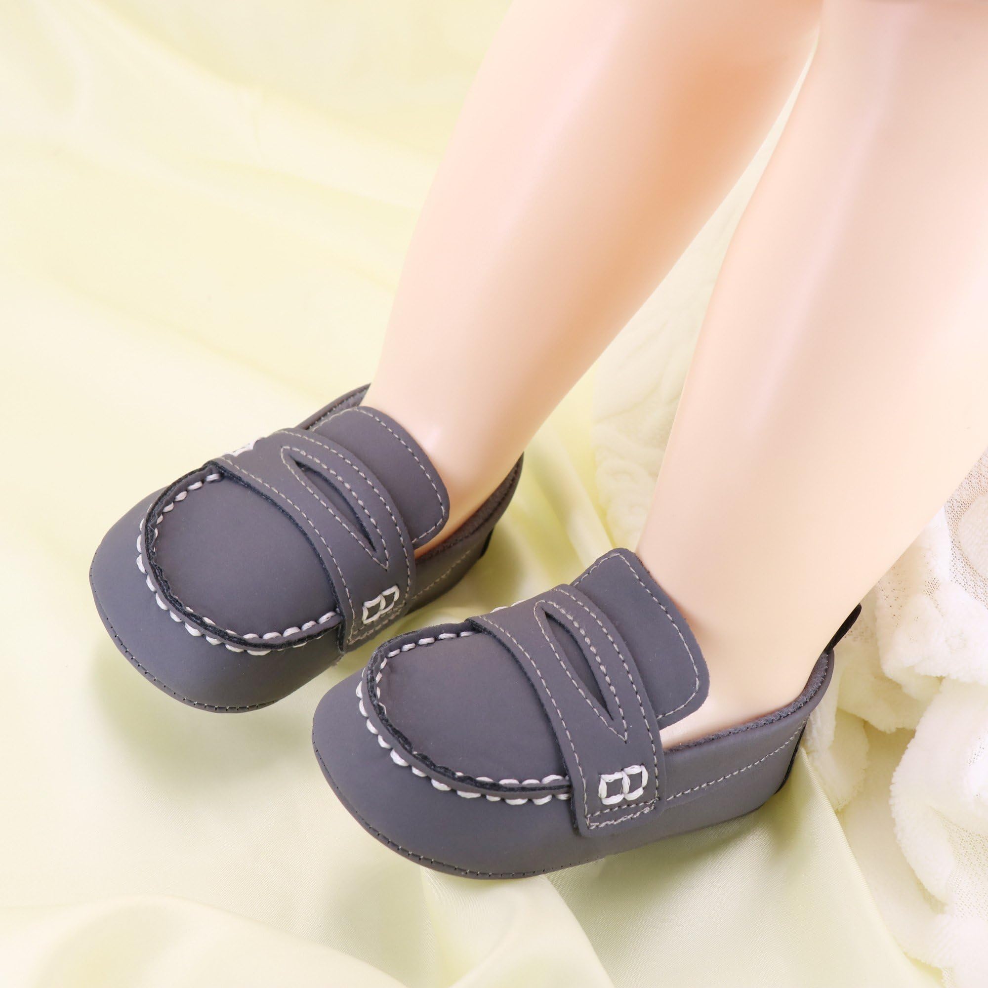 LONSOEN Baby Boys Girls Penny Loafers Infant Toddler Moccasins Soft Soles Dress Shoes,BAY231 Grey 0-6months CN11