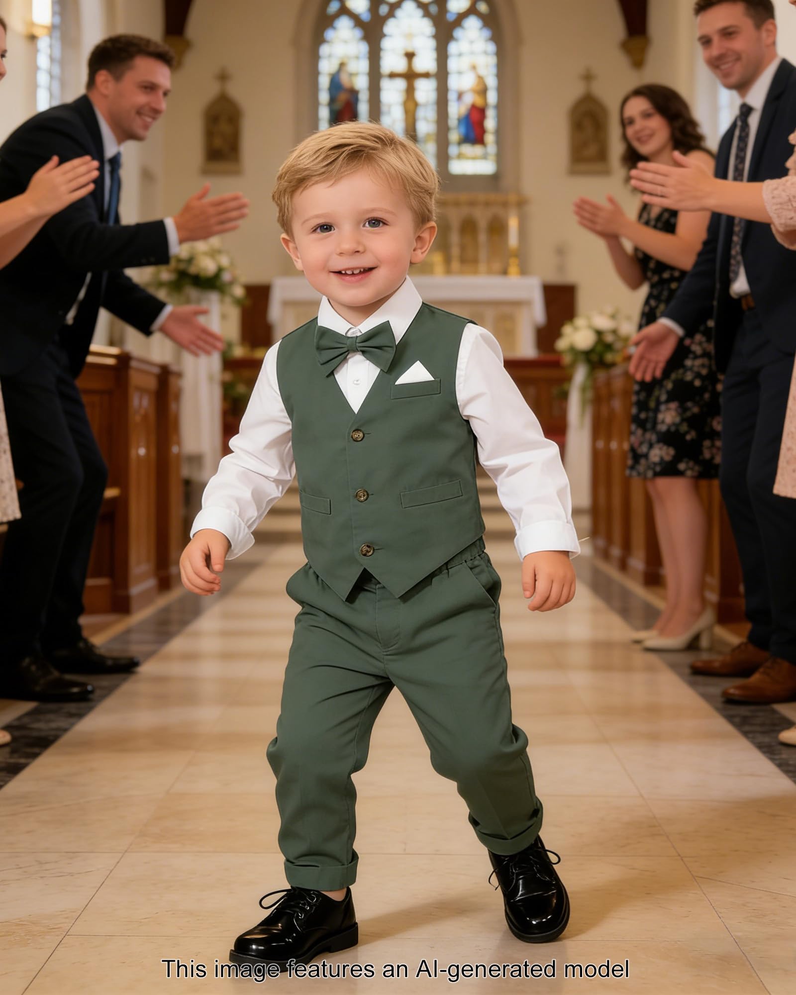 SANGTREE Boys Cotton Linen Formal Suit Green Herb 2-3T=Tag 110