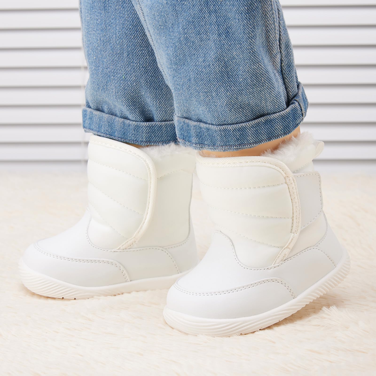 BMCiTYBM Baby Waterproof Snow Boots Infant Boy Girl Winter Booties Nonslip Lightweight Outdoor Warm Shoes for First Walkers 6 9 12 18 24 Months White Size 6-12 Months Infant