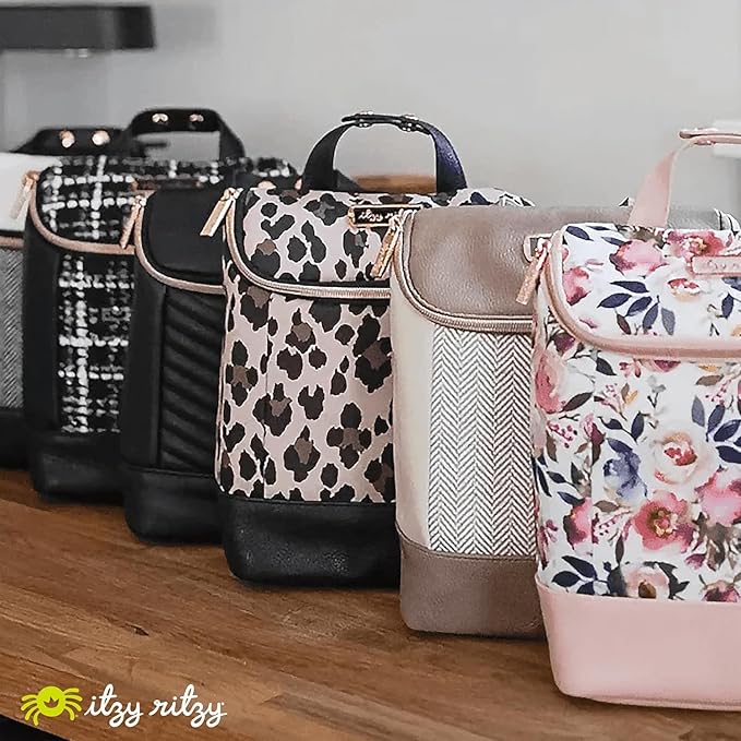 Itzy Ritzy Insulated Bottle Bag – Keeps Bottles Warm or Cool - Holds 3 Bottles & Features Interior Pocket for Ice Pack (Not Included), Cognac