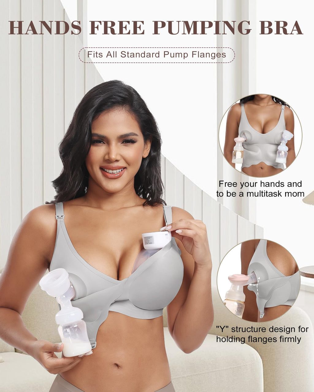 As Fairy Pumping Bra Hands Free Nursing Bras for Breastfeeding Maternity Bras for Pregnancy Breast Feeding (Grey M Plus)