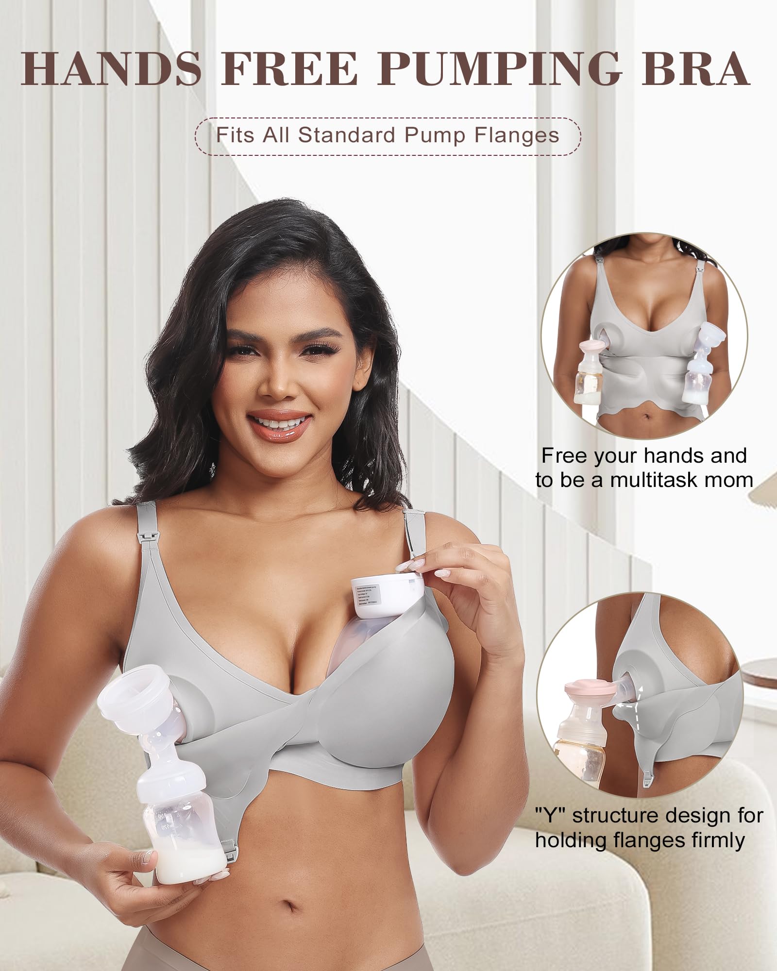 As Fairy Pumping Bra Hands Free Nursing Bras for Breastfeeding Maternity Bras for Pregnancy Breast Feeding (Grey M Plus)