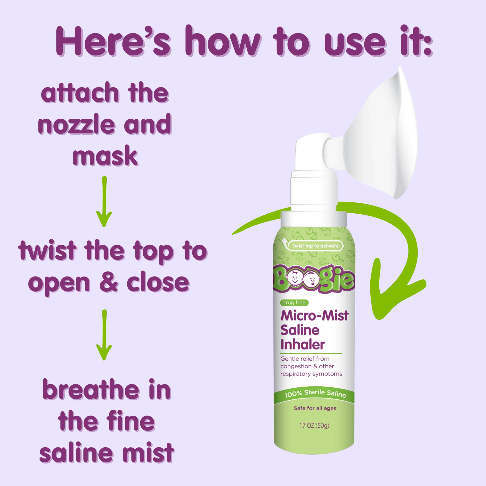 Boogie Micro-Mist Saline Inhaler, Unscented - 1.7 oz