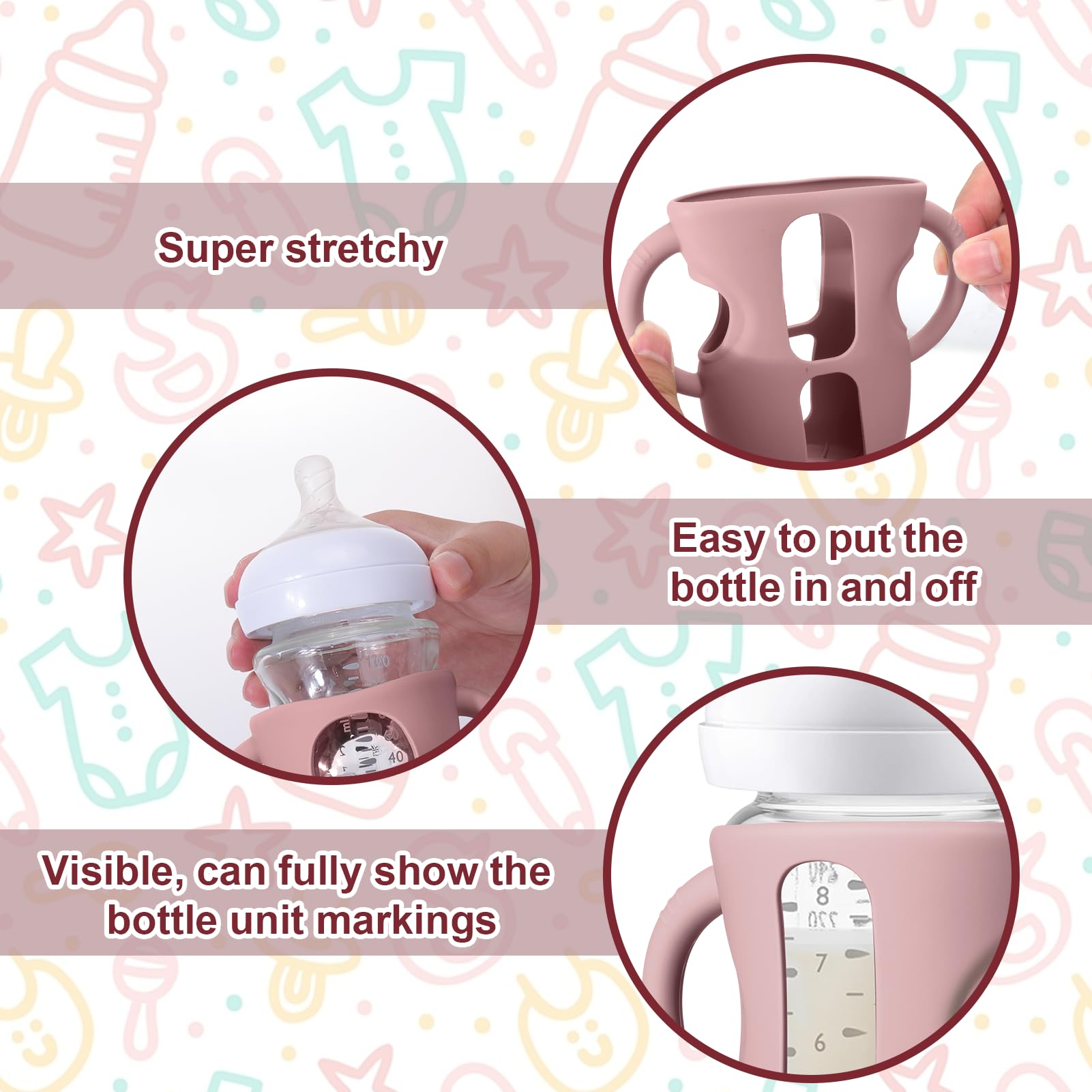 Juome Silicone Sleeves with Handle for Avent Natural Glass Baby Bottles 8oz