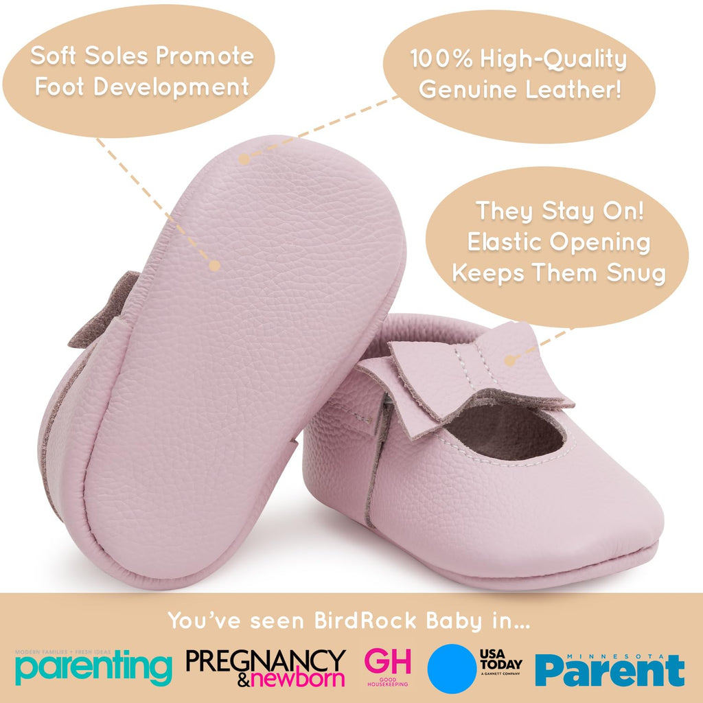 BirdRock Baby Bow and Knot Moccasins - Genuine Leather Baby Girl Shoes (Lavender Bow, US 3)