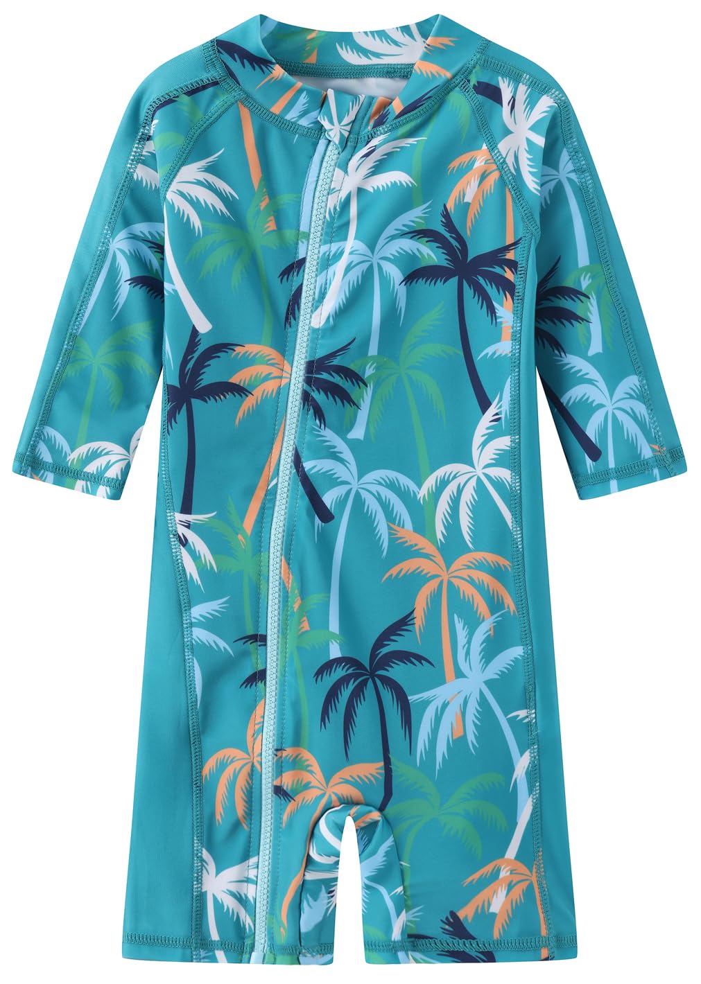 Baby/Toddler Boys Swimsuit Rashguard One Piece Zipper Bathing Suit with Sun Hat Infant Swimwear Sunsuit UPF 50+（Green Coconut Tree，9-12 Months）