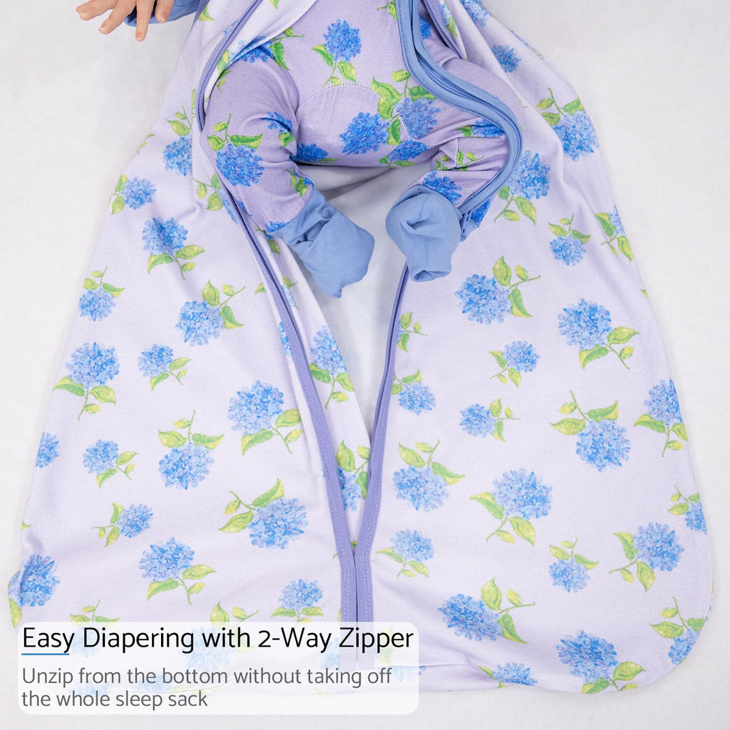 LollyBanks Baby Sleep Sack 6-12 Months for Girls, 100% Cotton Baby Wearable Blanket with 2-Way Zipper, 0.5 TOG Breathable Toddler Sleeping Bag, Baby Essential (Hydrangea Print)
