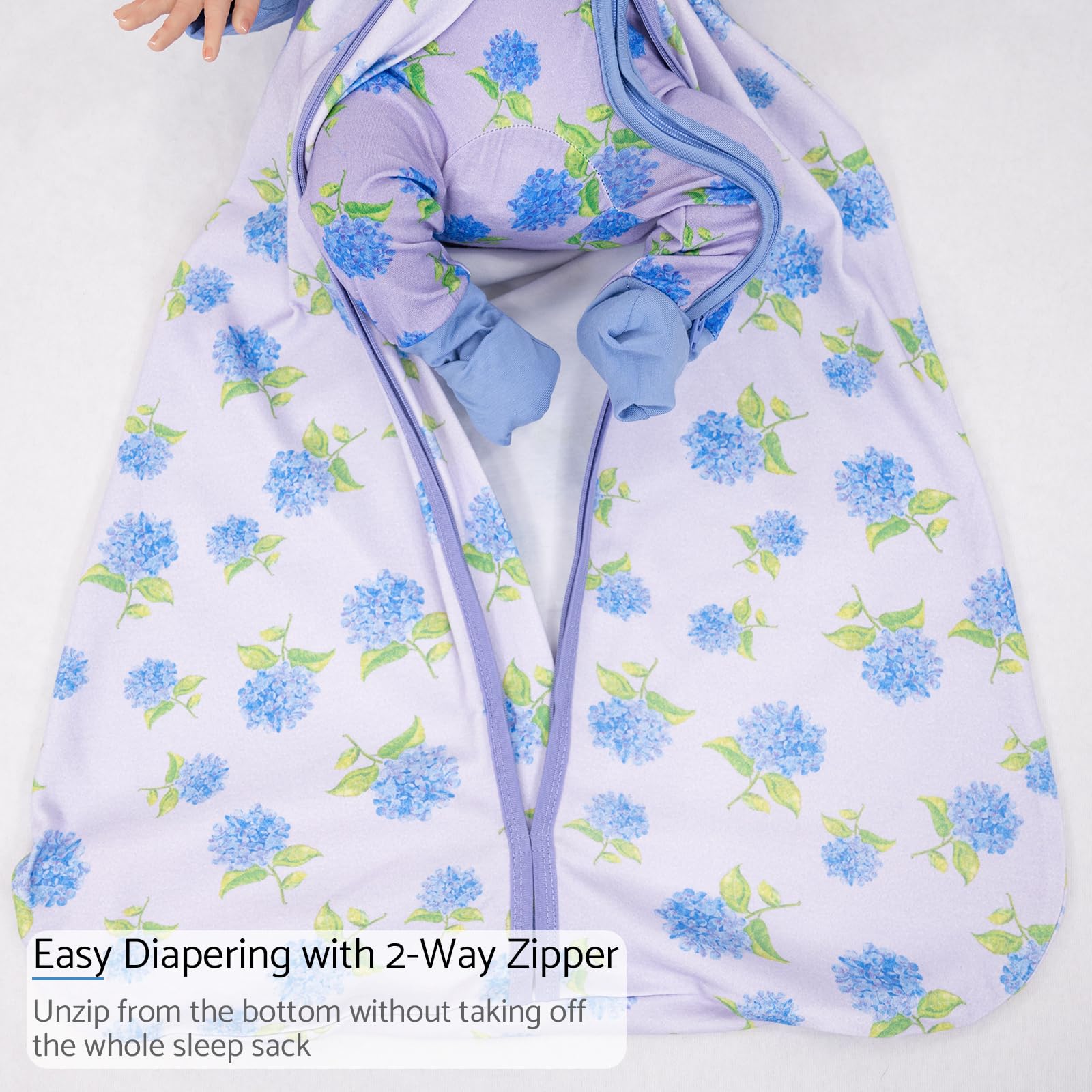 LollyBanks Baby Sleep Sack 6-12 Months for Girls, 100% Cotton Baby Wearable Blanket with 2-Way Zipper, 0.5 TOG Breathable Toddler Sleeping Bag, Baby Essential (Hydrangea Print)