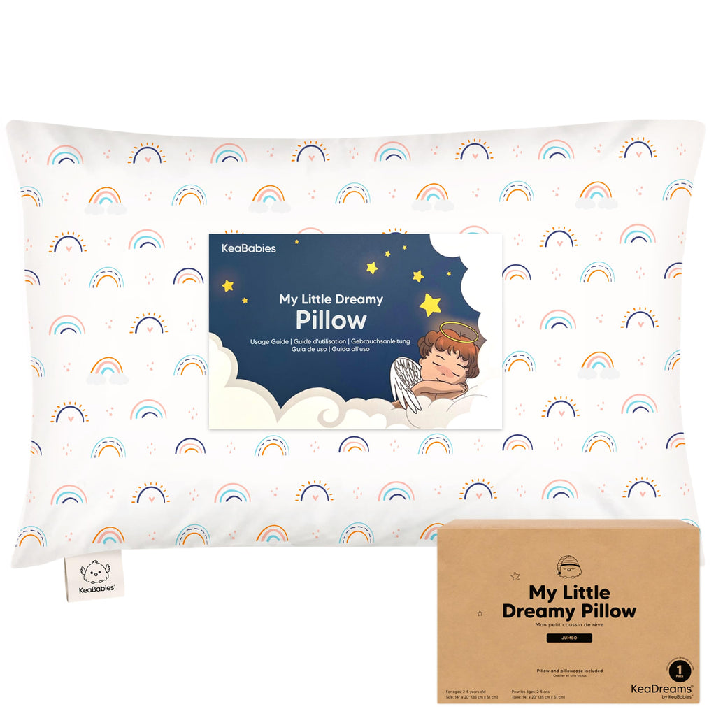 KeaBabies Organic Toddler Pillow with Pillowcase,Jumbo 14X20(Jolly Rainbow)