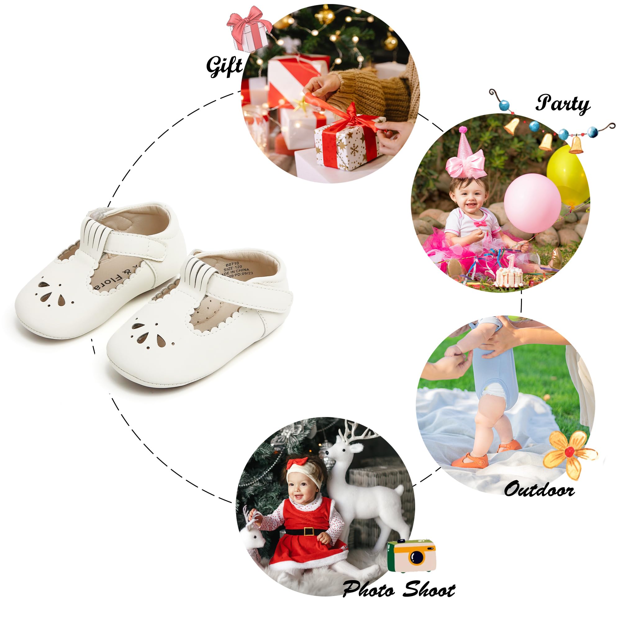 Felix & Flora Soft Sole Ivory White Baby Dress Shoes - Infant Baby Walking Shoes Moccasins Rubber Sole Crib Shoes(Ivory White,12-18Months Infant)