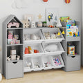 Vabches Kids Toy Organizer with 8 Removable Toy Bins, 4-Tier Toy Storage Organizers W/4 Storage Cubbies, Bookshelf 2 Toy Storage Box on Wheels for Playroom, Kids Room, Nursery Room, Grey