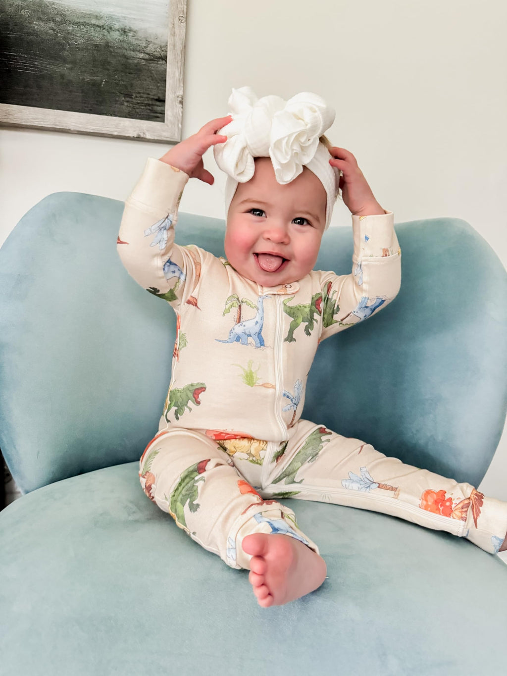 Owlivia Organic Cotton Baby Boy Girl Zip up Sleep N Play, Footless, Long Sleeve(0-3 Months, Watercolor Dinosaur)