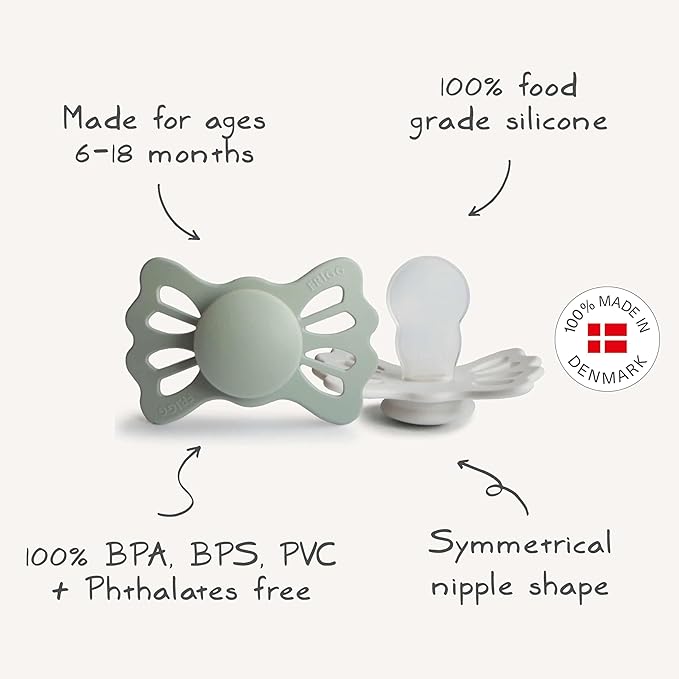 FRIGG Lucky Symmetrical SilkySoft Silicone Baby Pacifier | Made in Denmark | BPA-Free (Silky Satin/Cream, 6-18 Months)