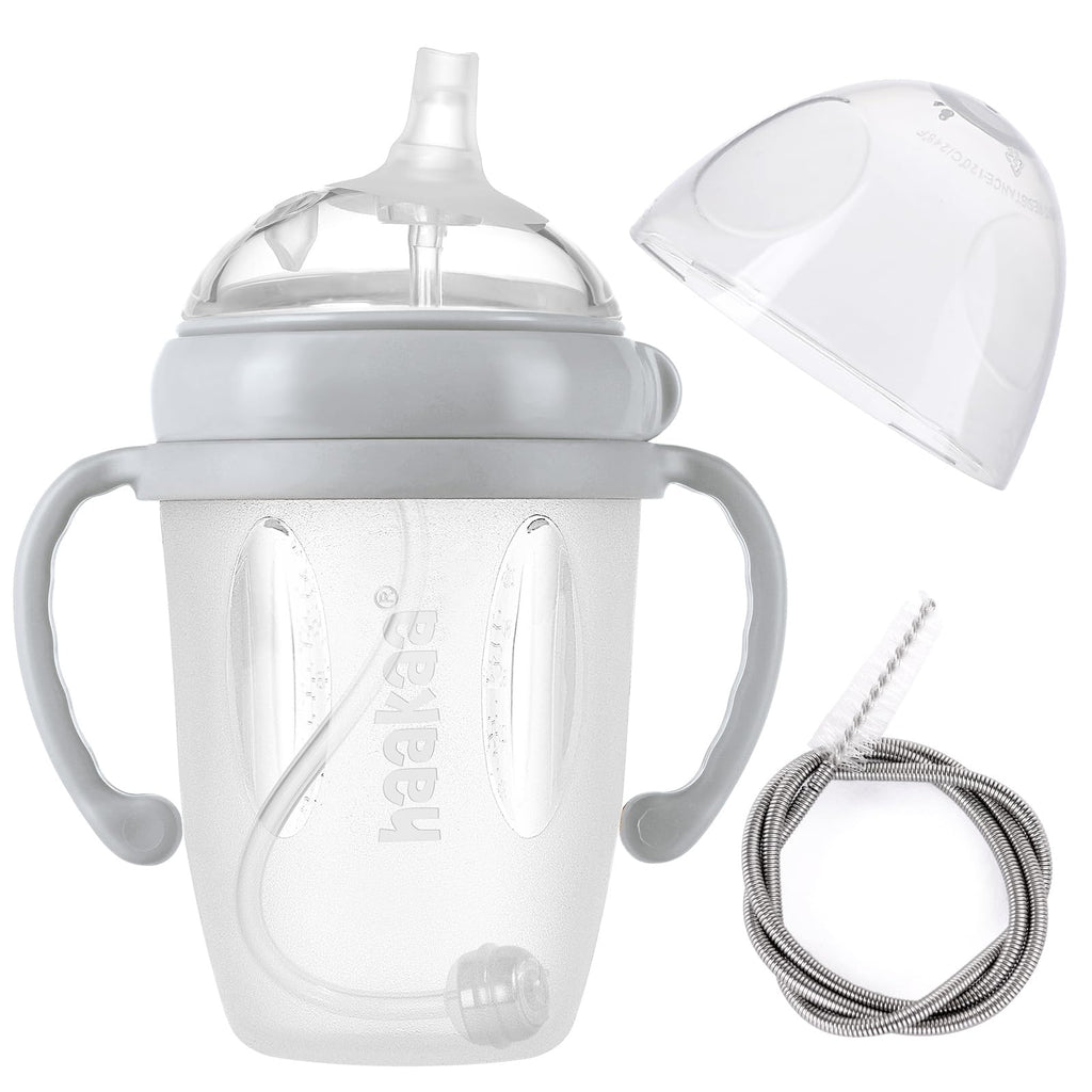 haakaa Weighted Straw Sippy Cup for 6+ Month Old, Silicone Baby Straw Cup Toddler Water Bottle with Straw Brush, 8oz/250ml, Grey