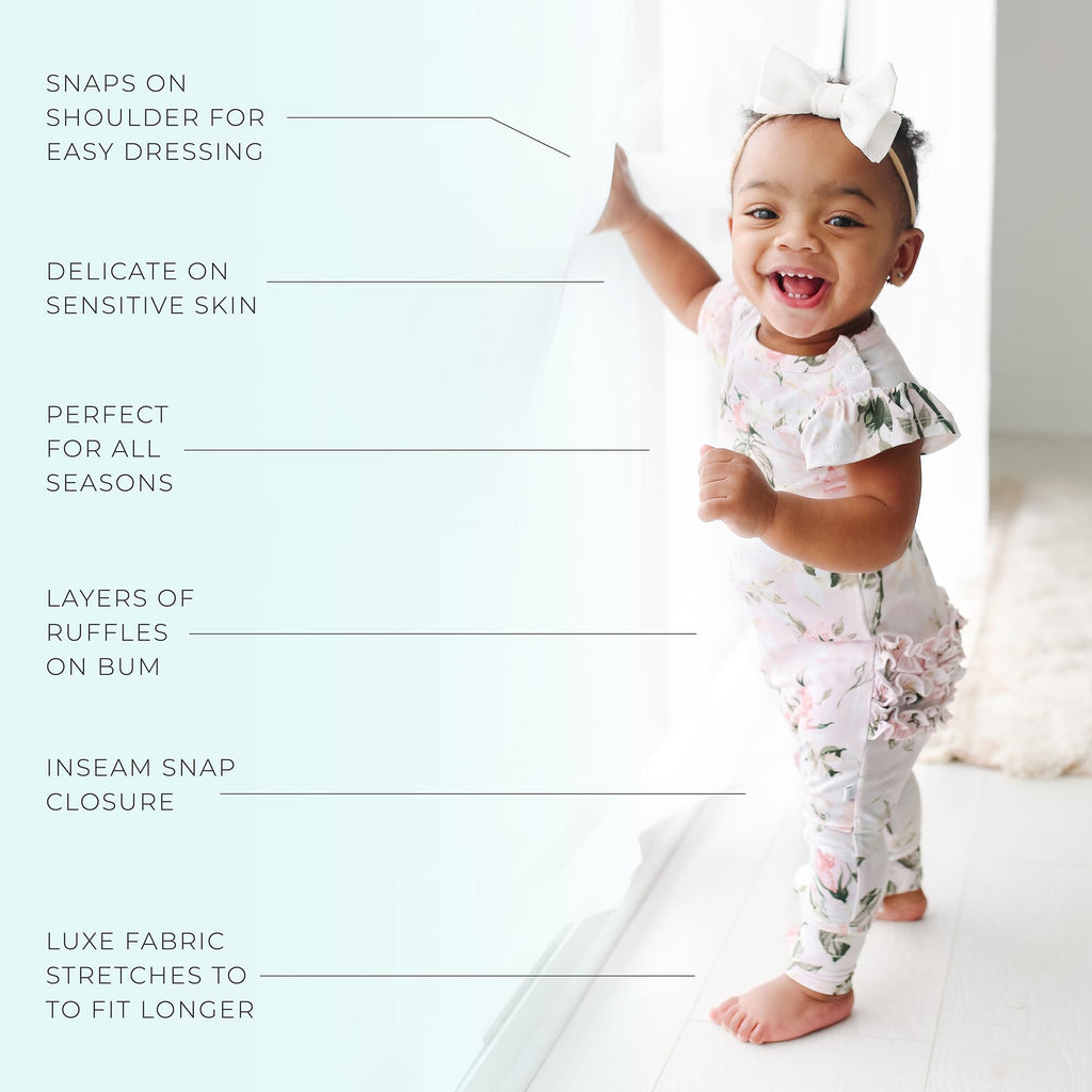 Posh Peanut Baby Girl Romper - Ruffled Capsleeve Henley Romper