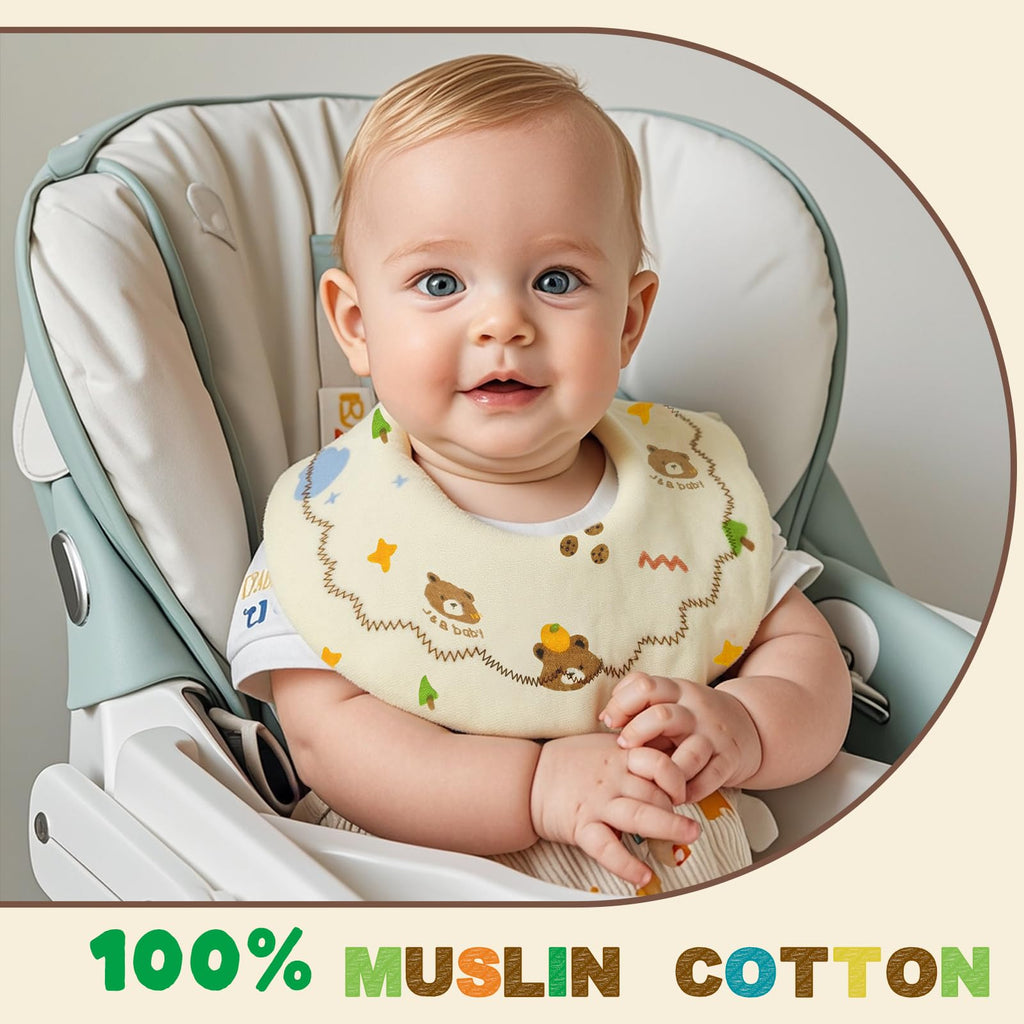 EllieHouse Baby Bibs for Girls Boys 8 Pack Muslin Drool Teeth Drooling Teething Bibs Muslin Cotton for Toddler Infant Essentials(Camel)