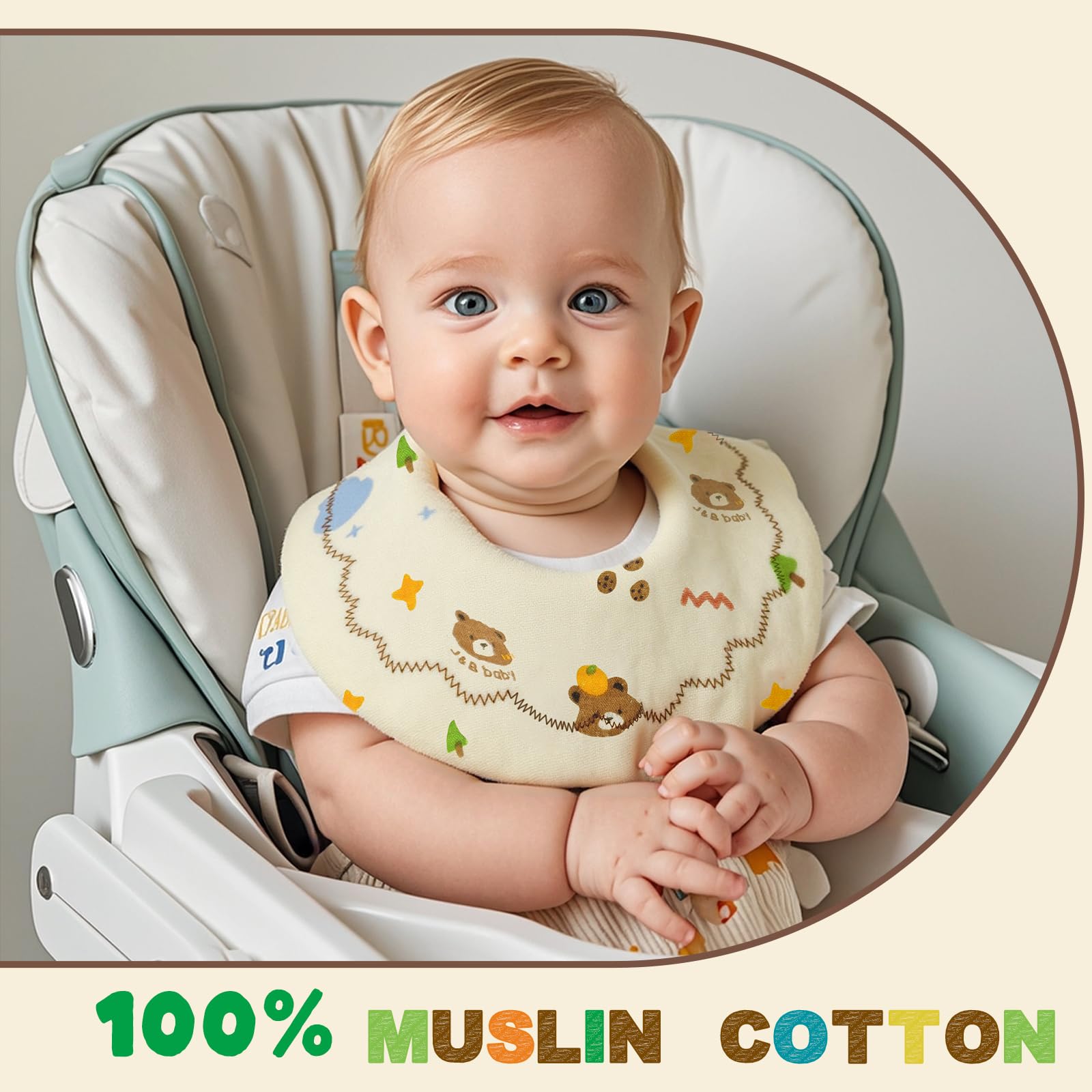 EllieHouse Baby Bibs for Girls Boys 8 Pack Muslin Drool Teeth Drooling Teething Bibs Muslin Cotton for Toddler Infant Essentials(Camel)