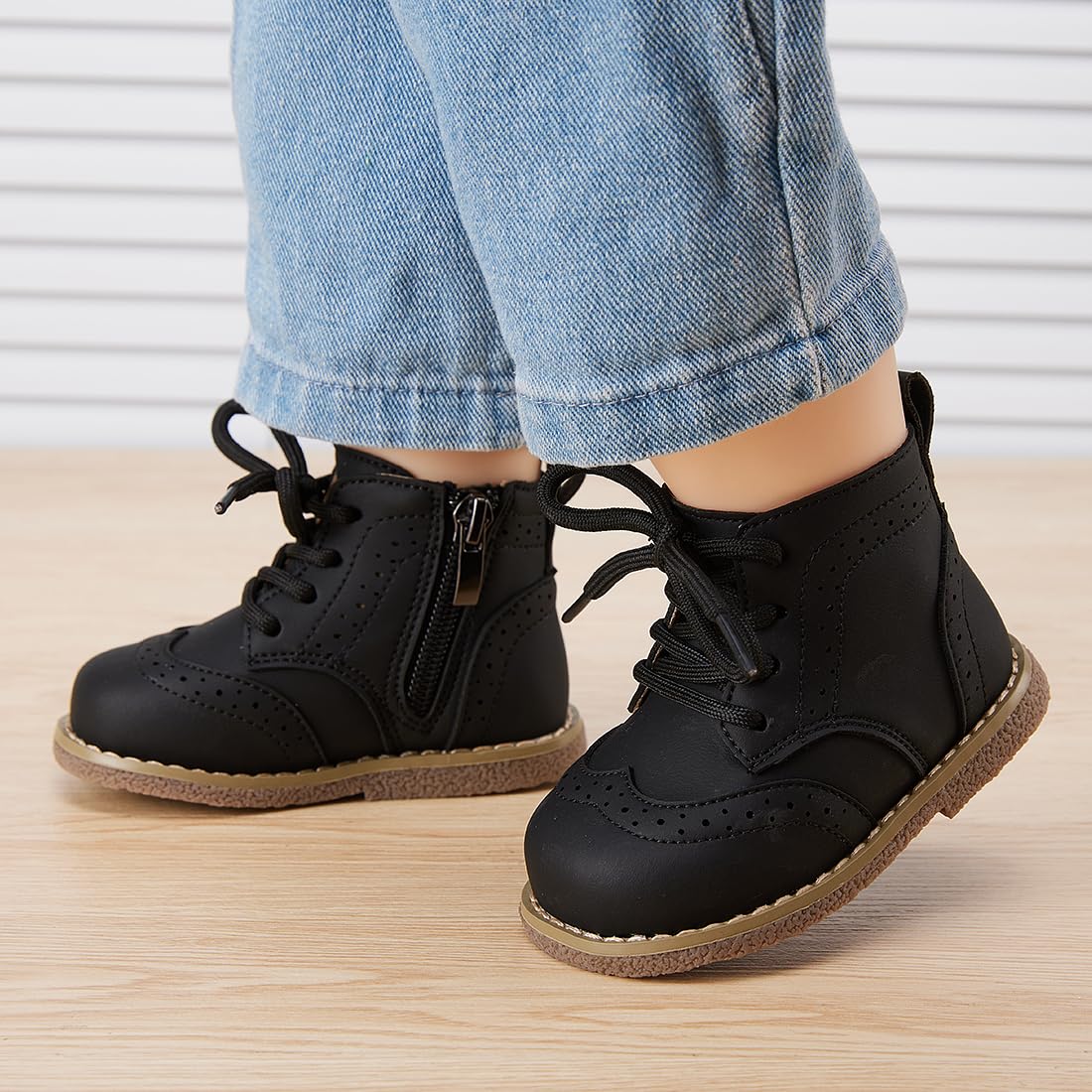 BMCiTYBM Baby Boys Girls Boots Infant Oxford Shoes First Walking Booties for All Seasons for 6 9 12 15 18 24 Months Black Size 6-12 Months Infant