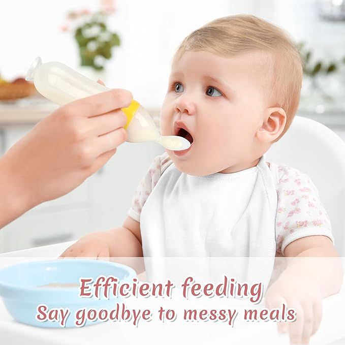 WAJIAYON Baby Food Feeder 3 Pack Silicone Baby Food Dispensing Spoon with Standing Base for Infant- 3 oz Squeeze Feeding Spoons with Suction Cup for Boys Girl Kids Toddlers - Self Feeding Bottle Spoon