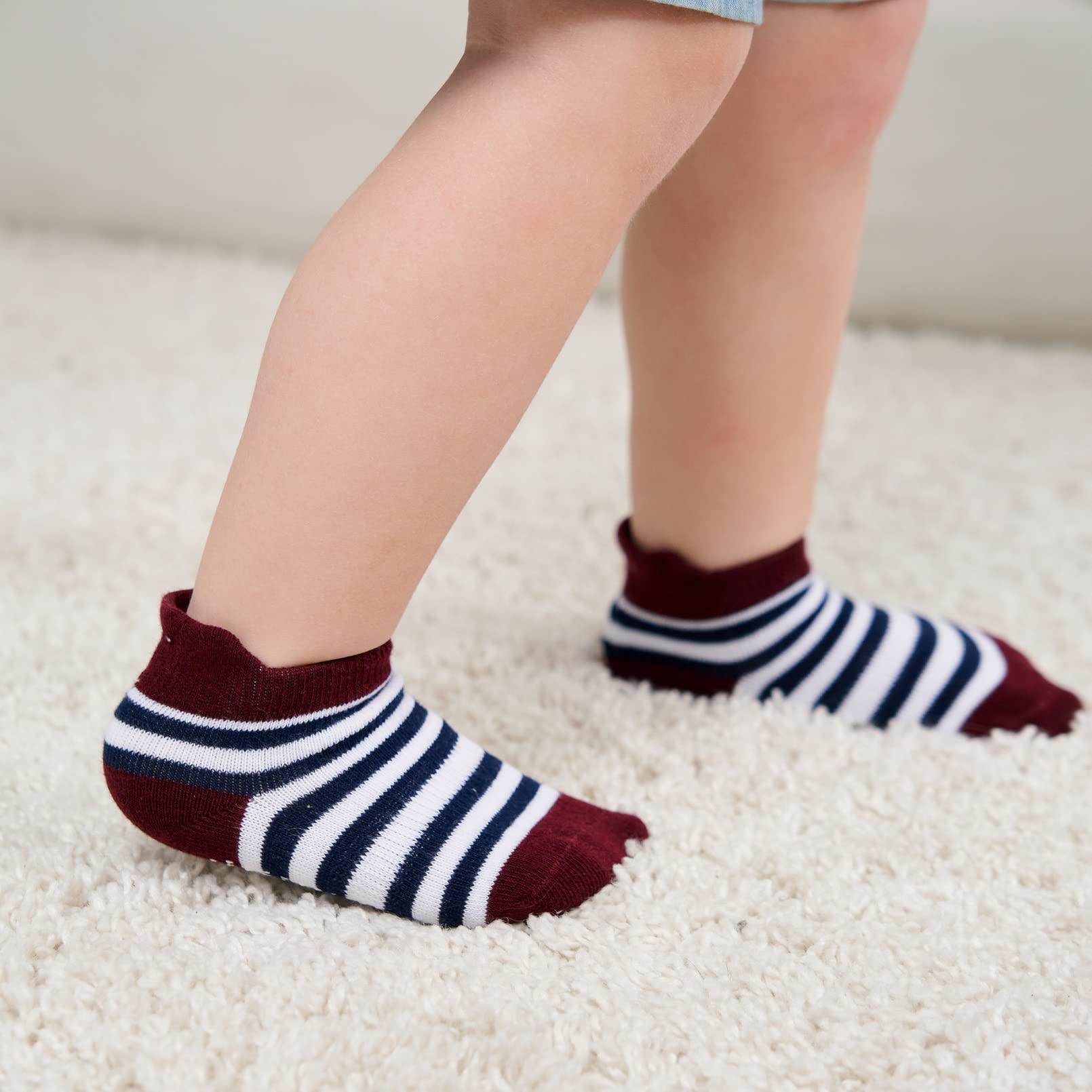 ZAPLES Baby Boys Non Slip Grip Ankle Socks with Non Skid Soles for Infants Toddlers Kids, 12 Pairs, Stripes Assort, 8-10 Years