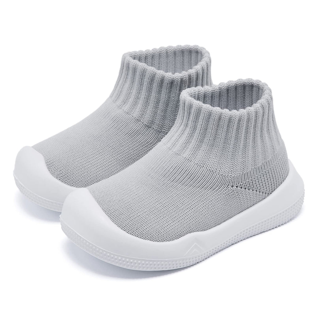 Baby Shoes Girls Boys Non Slip Baby Sock Shoes with Soft Rubber Sole Infant First Walking Sneaker Toddler Slipper Lightweight 12-18 Months Grey
