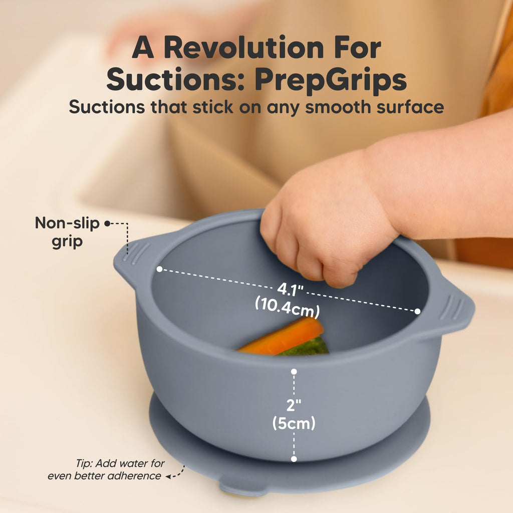 KeaBabies 2-Pack Baby Bowls with Suctions, Lids, BPA-Free Silicone (Slate)