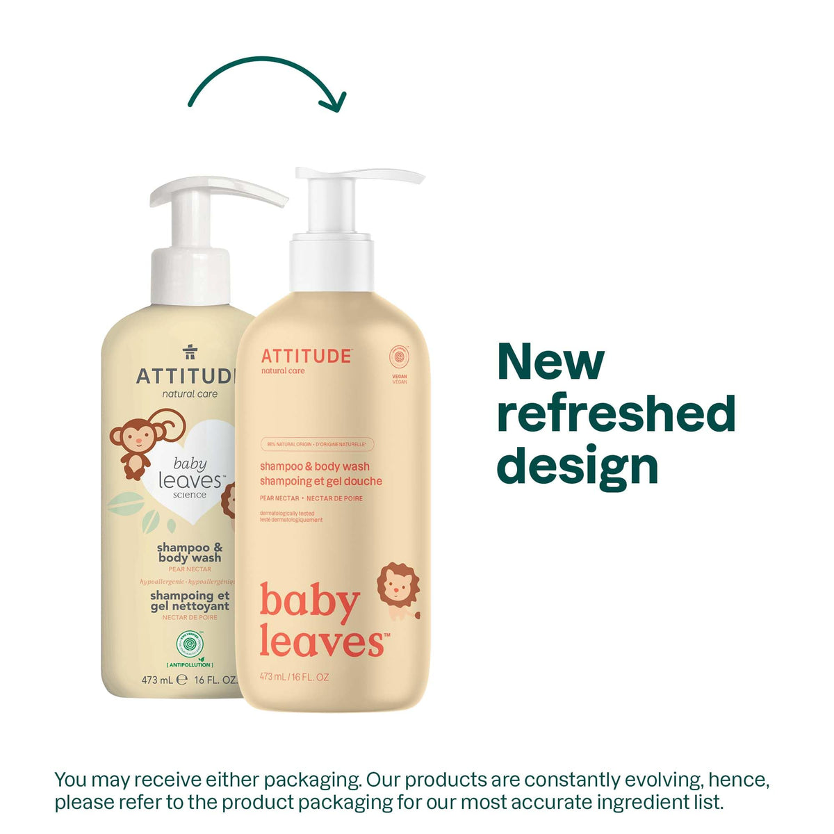 ATTITUDE Baby Shampoo, Body Wash & Soap 2-in-1, Pear Nectar, 16 Fl Oz