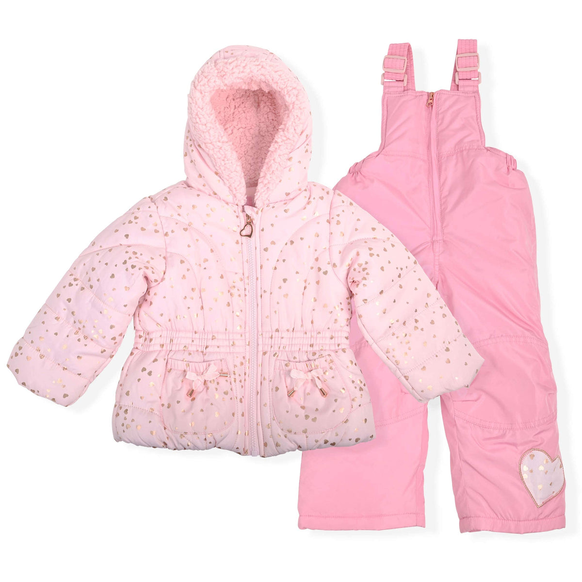 Arctic Quest Girls' Bib Snow Pants and Ski Jacket Water-Resistant Snowsuit For Kids Winter Hooded Jacket, Puffer Blush, 3T