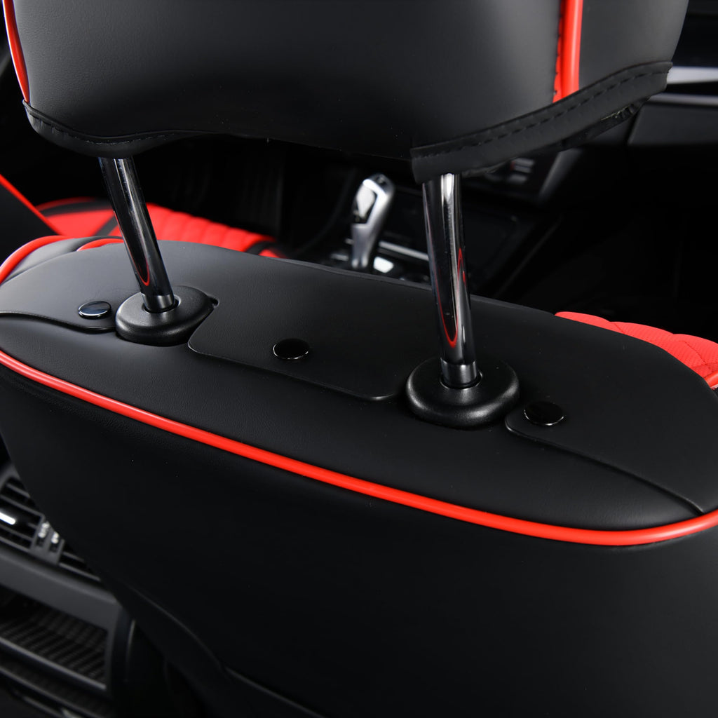 Doogo Front Seat Covers, Leather Seat Covers for Cars,Waterproof Car Seat Protector 2PCS, Auto Driver Seat Cover Accessories Fit for Most SUV Trucks(Black&Red,Front Pair)