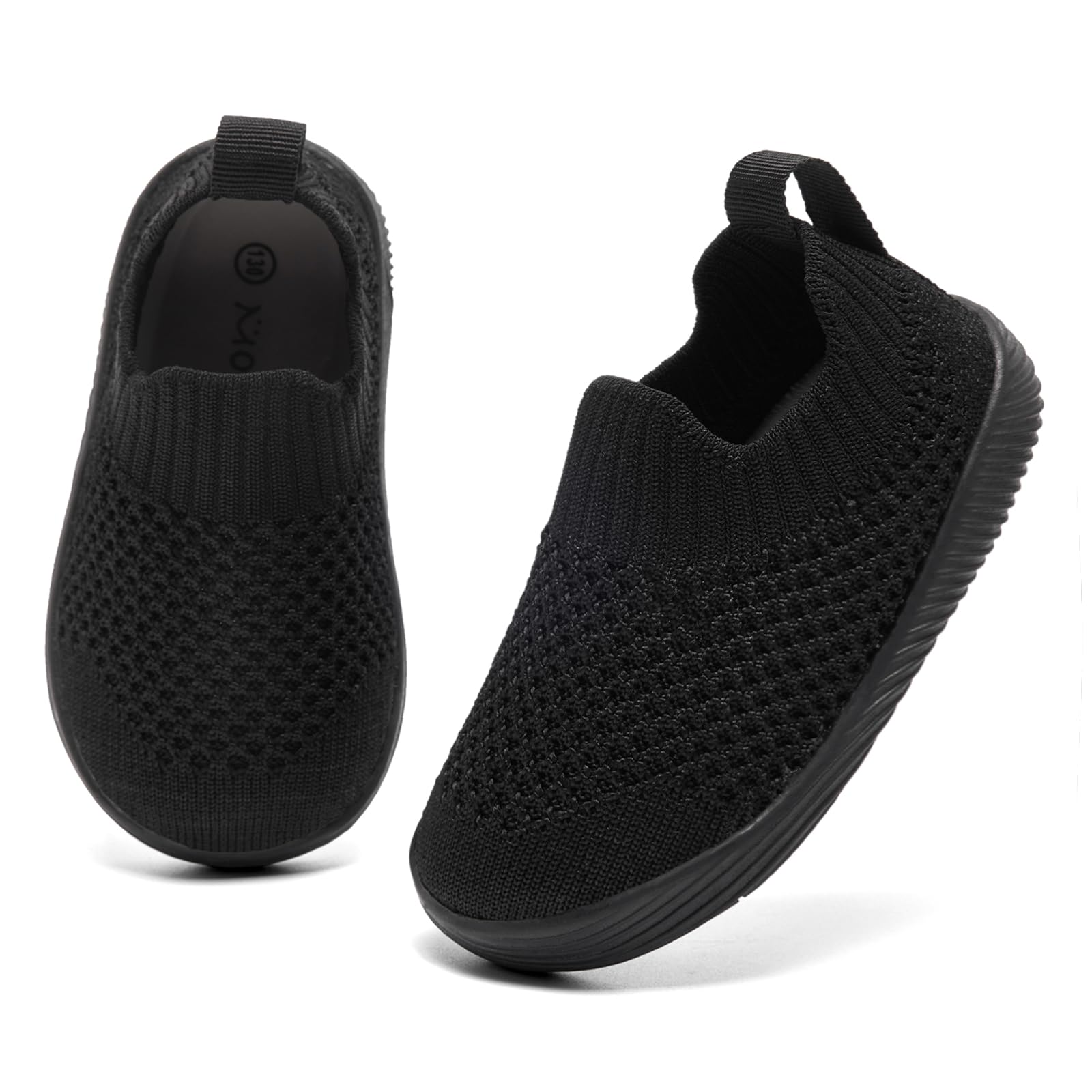 MORENDL Toddler Shoes Baby Walking Sock Shoes Non-Slip Breathable Boys & Girls Sneakers Infant Tennis Shoes All Black