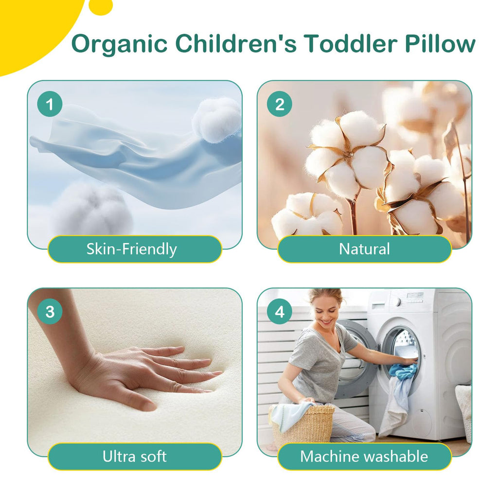 Caudeer Soft Toddler Pillow for Sleeping (14.5'' x 8.4'') with Removable Cover – Ideal for Travel & Nursery, Cuddly Bear Design – Perfect for Ages 1-2 Years