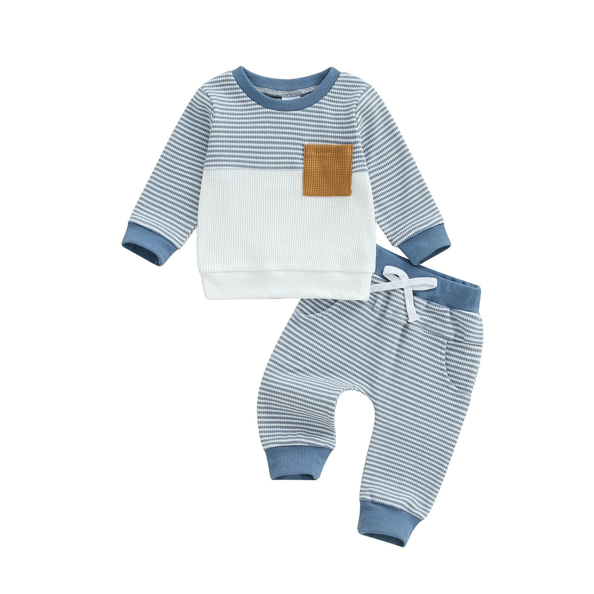 Fufuriprefer Toddler Baby Boy Fall Clothes Waffle outfit Long Sleeve Top Jogger Pant Set (B-Army Green, 12-18 Months)