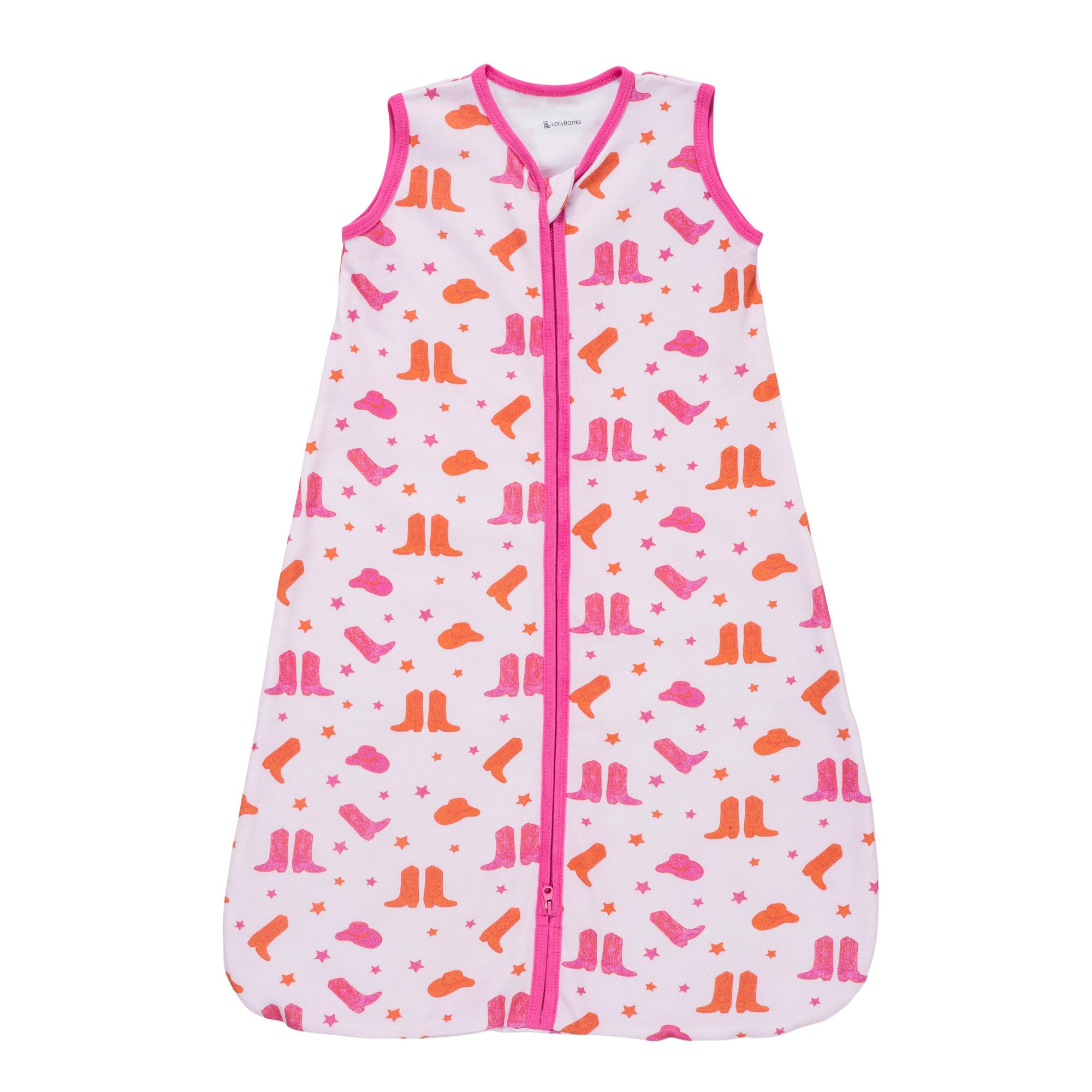 LollyBanks Baby Sleep Sack 12-18 Months for Girls, 100% Cotton Newborn Swaddle Sack with 2-Way Zipper, Soft and Airy Toddler Sleeping Bag, Newborn Essentials (Pink Boot Print)