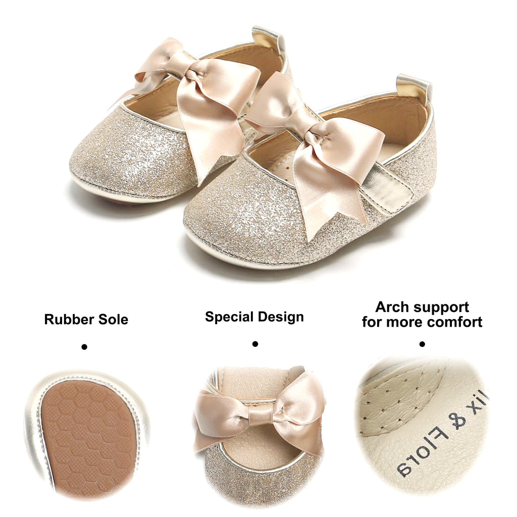 Soft Sole Leather Gold Baby Shoes - Infant Baby Walking Shoes Moccasinss Rubber Sole Crib Shoes(Gold,2.5-3 Years Toddler)