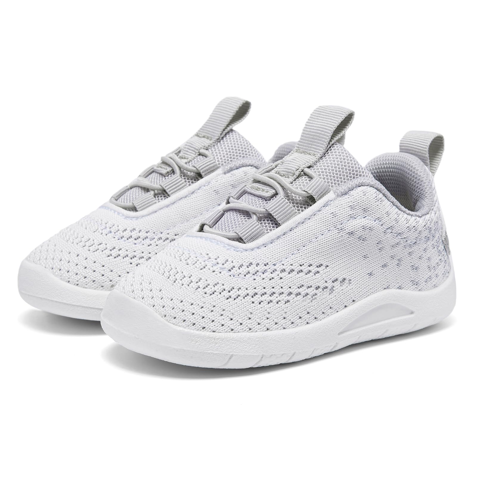 MORENDL Toddler Sneakers - Boys & Girls Breathable Running Shoes, Non-Slip, Slip On Walking Shoes - White, Grey - Size 6 (15-18 Months)