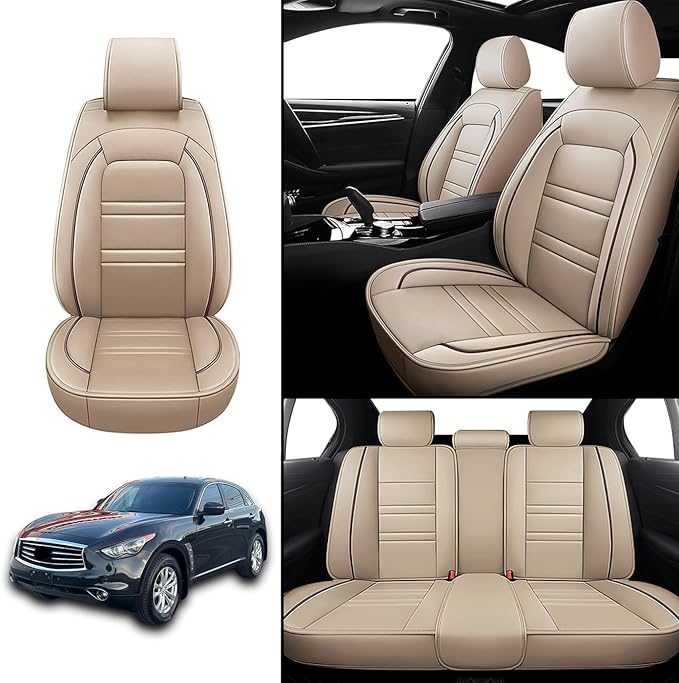 Seat Covers for Infiniti fx35 2003-2012 | 5-Seats Leather Seat Covers, Easy to Install Automotive Seat Covers Full Set (Full Set, Beige)