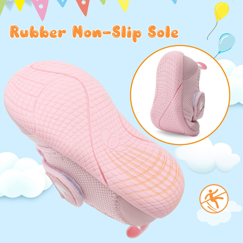 FEETCITY Baby First Walker Shoes Boys Girls Canvas Shoes Newborn Crib Shoes Anti-Slip Star Sneaker Pink