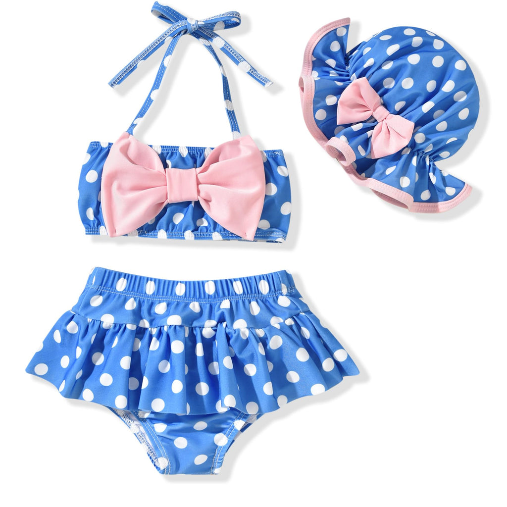 3 0-6 Months Infant Baby Girls Swimsuit Polka Dot Bikini Two Pieces Bathing Suit Swimwear Summer Swimming Beach Set Blue