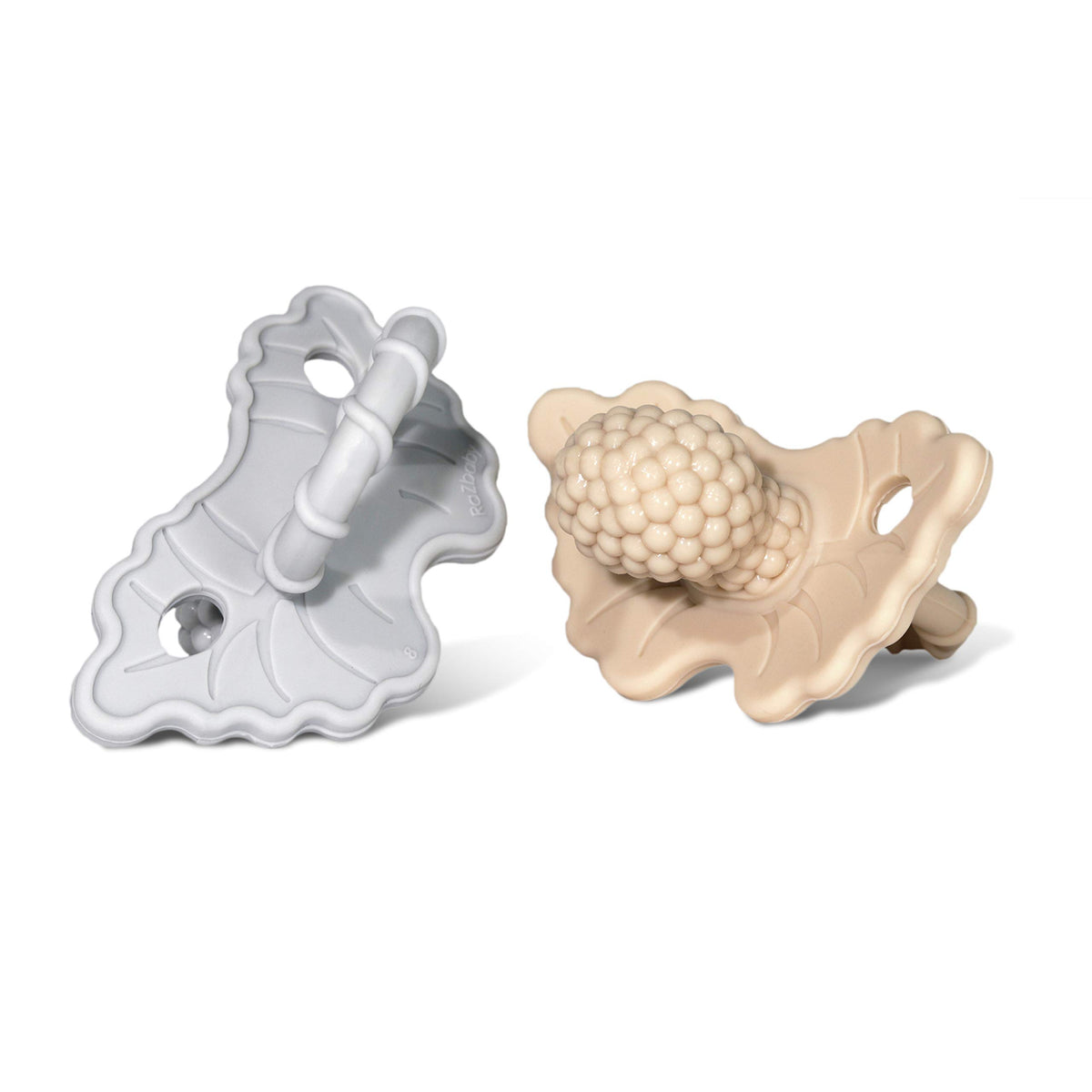 RaZbaby RaZberry Silicone Teether Pacifier – Teething Relief for Infants, Food-Grade, BPA-Free, Hands-Free, Natural Berrybumps Fruit Texture for Sensory Development, Freezable, 2-Pack - Green & White