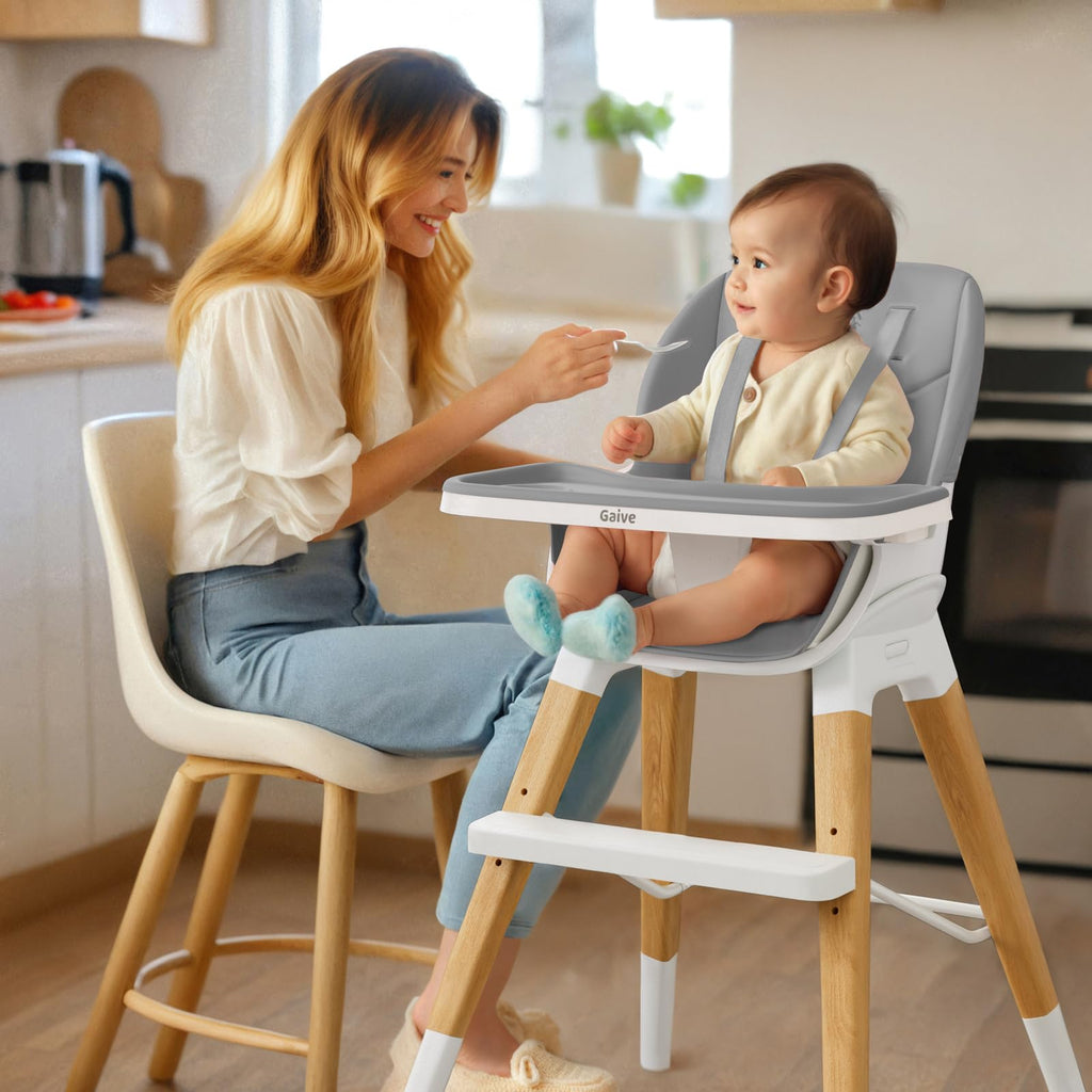GAIVE 8 in 1 Convertible Wooden High Chair, Adjustable Baby High Chair for Babies and Toddlers with Tray, Easy to Clean, Grow with Family|Booster|Learning Table|High Stool