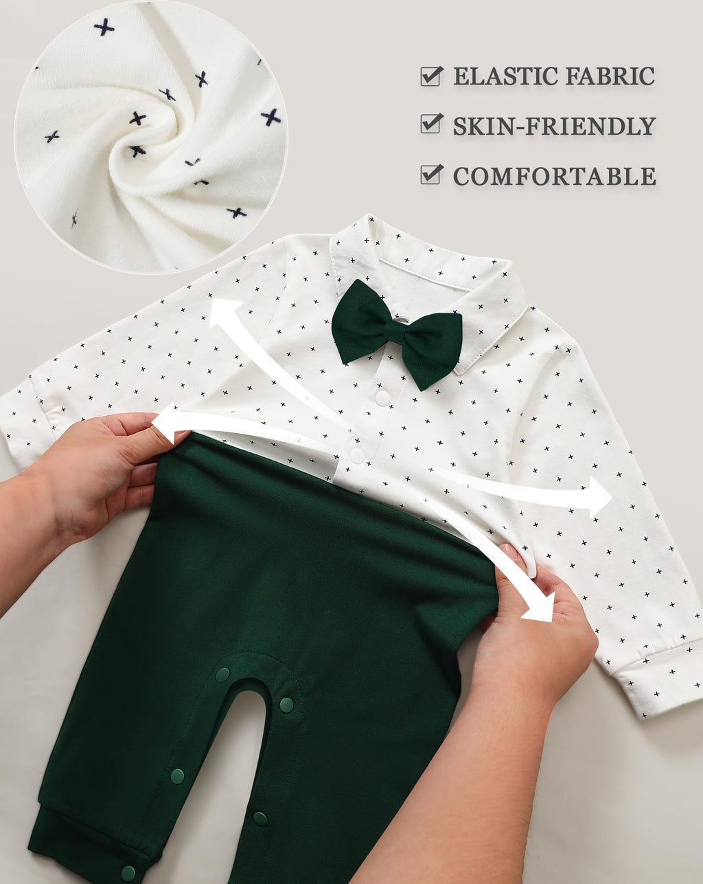 mikiumkee Baby Boy Suit Gentleman Clothes Wedding Outfits Formal Jumpsuit Long Sleeve Romper+Vest Green 18-24 Months