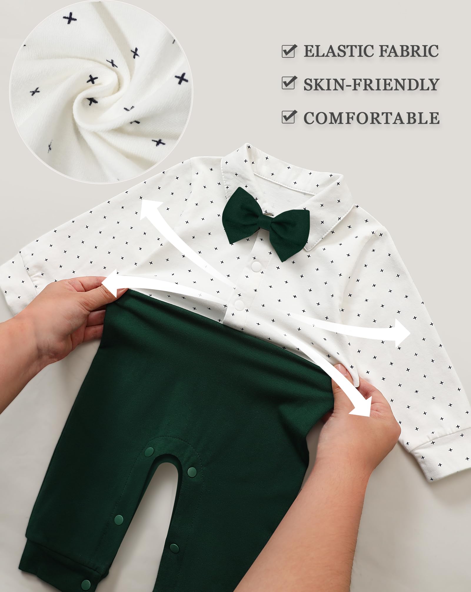 mikiumkee Baby Boy Suit Gentleman Clothes Wedding Outfits Formal Jumpsuit Long Sleeve Romper+Vest Green 18-24 Months
