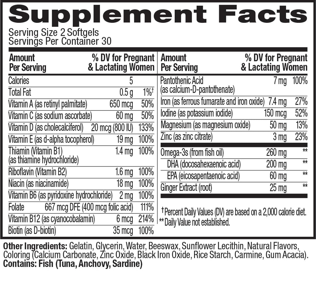 OLLY Ultra Strength Prenatal Multivitamin Softgels, Omega-3s - 60 Count