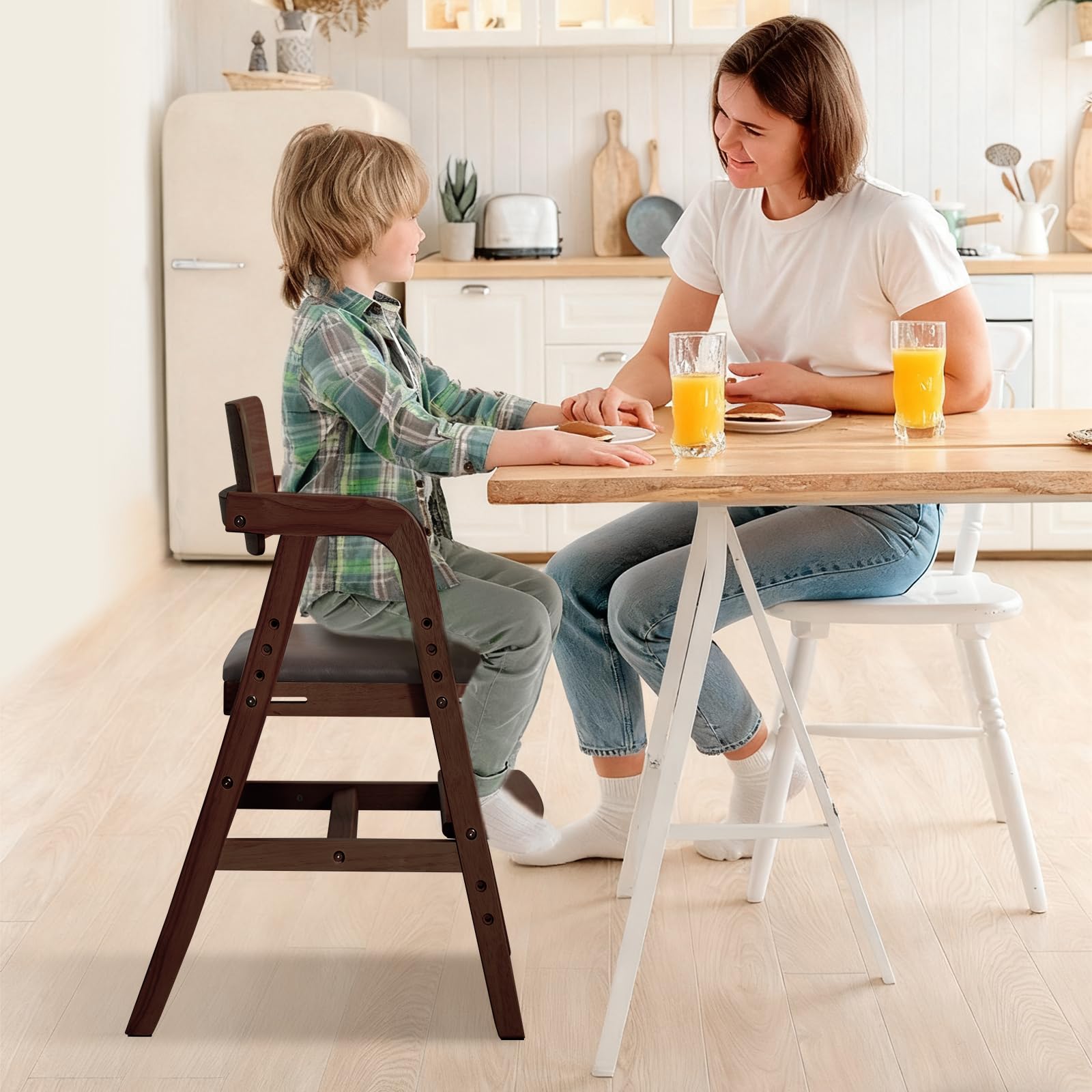 Leesinwing Wooden High Chair for Toddlers, Toddler Dining Chair, Walnut